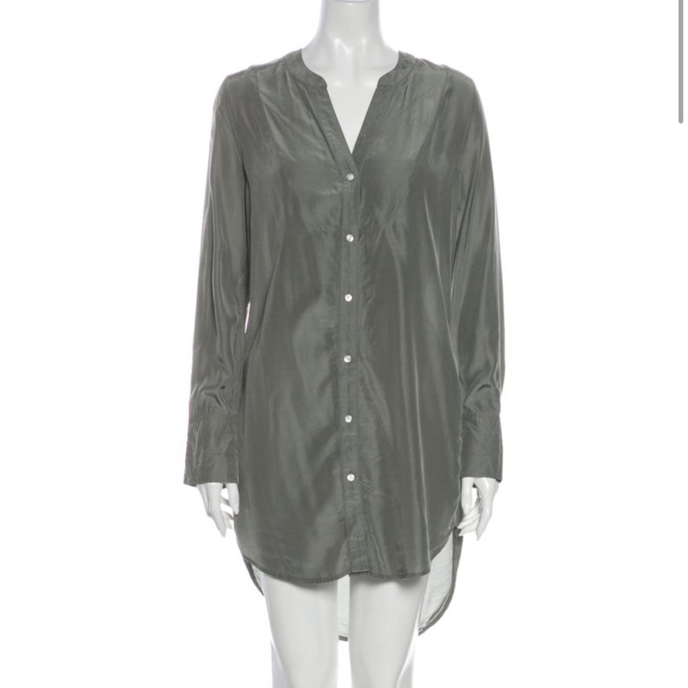 J Brand Green/Grey Relaxed Button Down Mandarin Collar Top